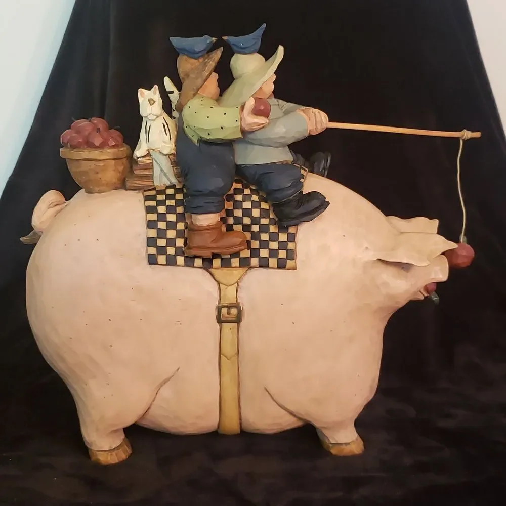 RARE Vtg 1997 Williray Studio Farm Couple Riding Giant Pig - WW3034 Original Box